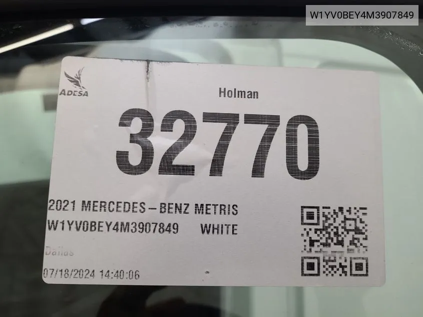 2021 Mercedes-Benz Metris VIN: W1YV0BEY4M3907849 Lot: 40715584