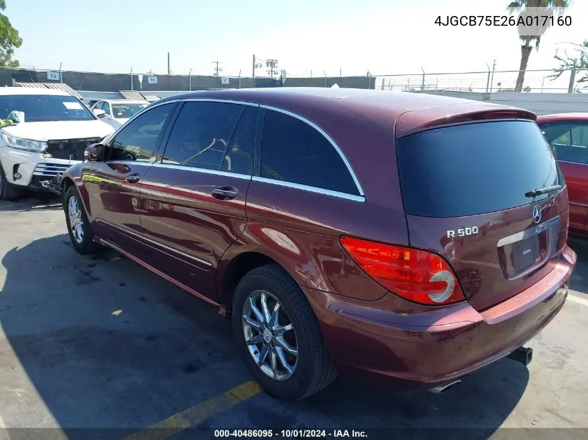 2006 Mercedes-Benz R 500 4Matic VIN: 4JGCB75E26A017160 Lot: 40486095