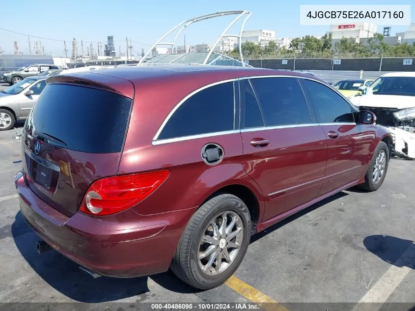 2006 Mercedes-Benz R 500 4Matic VIN: 4JGCB75E26A017160 Lot: 40486095