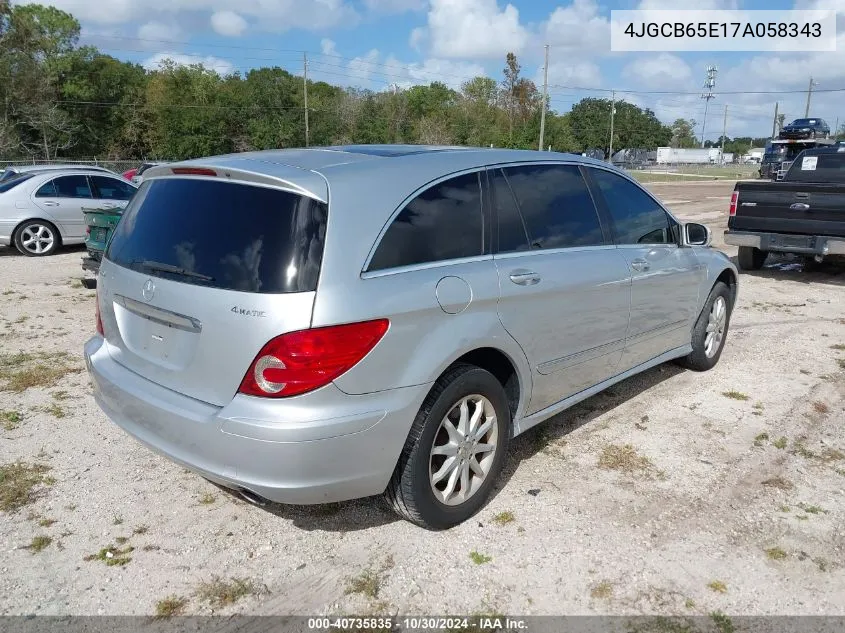 2007 Mercedes-Benz R 350 4Matic VIN: 4JGCB65E17A058343 Lot: 40735835