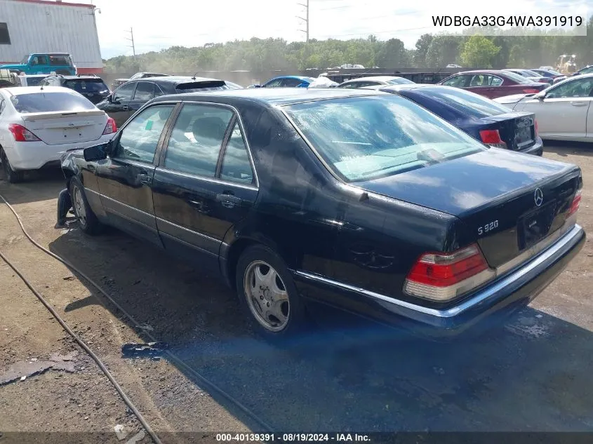 1998 Mercedes-Benz S 320 VIN: WDBGA33G4WA391919 Lot: 40139391