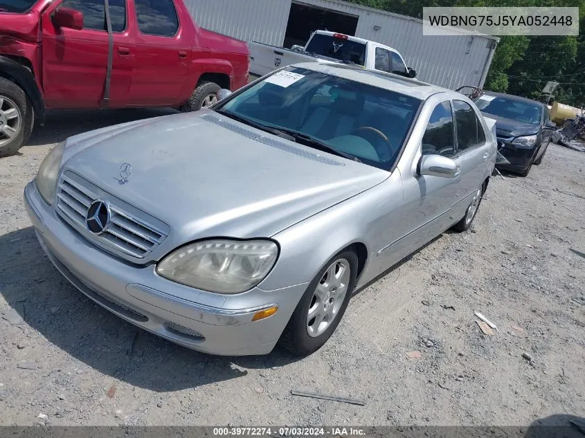 2000 Mercedes-Benz S 500 VIN: WDBNG75J5YA052448 Lot: 39772274