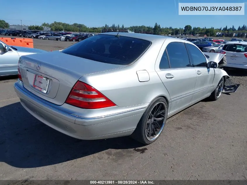 2000 Mercedes-Benz S 430 VIN: WDBNG70J3YA048387 Lot: 40213981