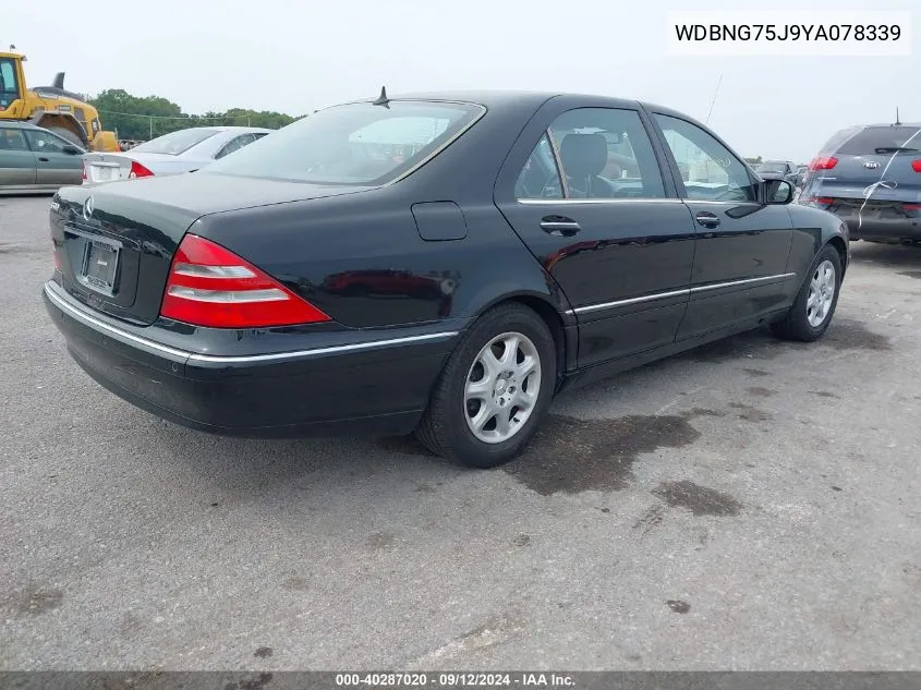 2000 Mercedes-Benz S 500 VIN: WDBNG75J9YA078339 Lot: 40287020