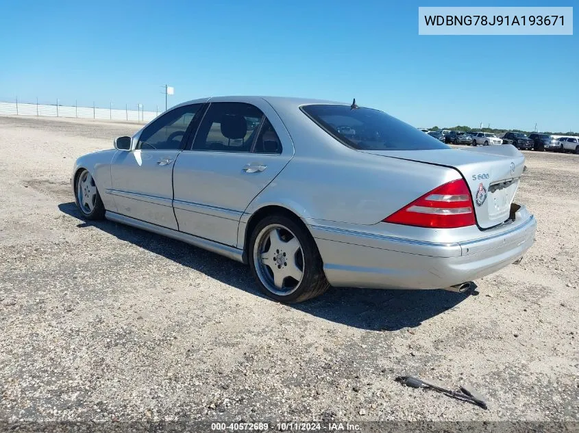 2001 Mercedes-Benz S 600 VIN: WDBNG78J91A193671 Lot: 40572689