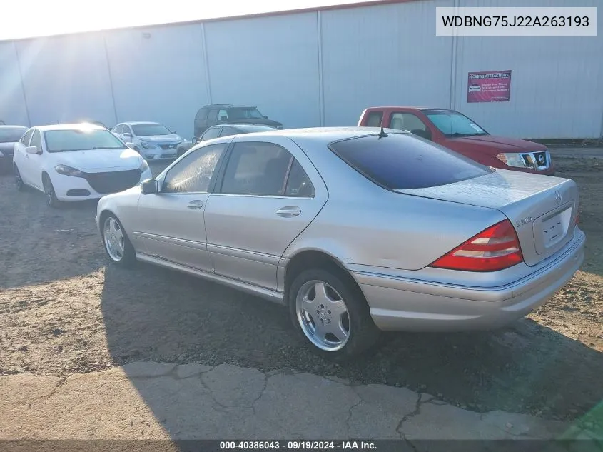 2002 Mercedes-Benz S 500 VIN: WDBNG75J22A263193 Lot: 40386043