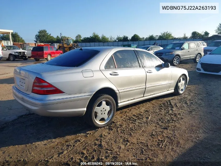 2002 Mercedes-Benz S 500 VIN: WDBNG75J22A263193 Lot: 40386043