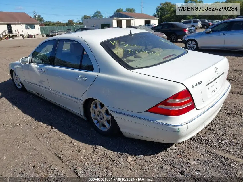 2002 Mercedes-Benz S 430 VIN: WDBNG70J52A290234 Lot: 40561831