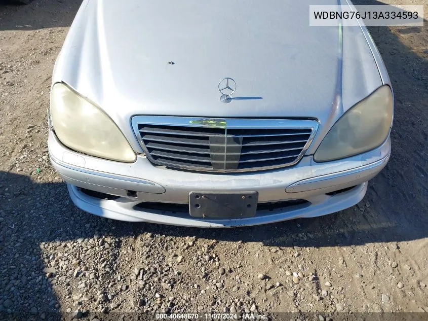 2003 Mercedes-Benz S 600 VIN: WDBNG76J13A334593 Lot: 40648670