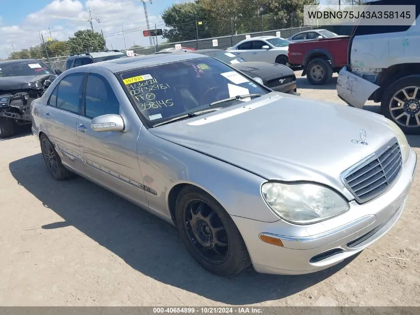 2003 Mercedes-Benz S 500 VIN: WDBNG75J43A358145 Lot: 40654899