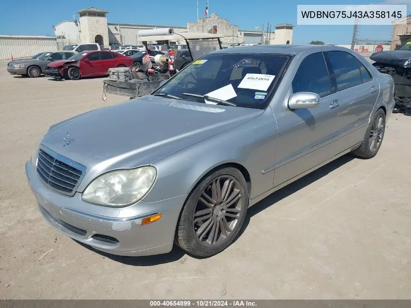 2003 Mercedes-Benz S 500 VIN: WDBNG75J43A358145 Lot: 40654899