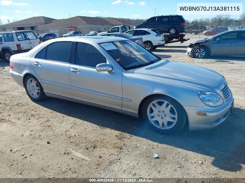 2003 Mercedes-Benz S 430 VIN: WDBNG70J13A381115 Lot: 40832439