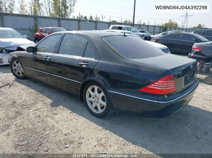 2004 Mercedes-Benz S 500 4Matic VIN: WDBNG84J04A392298 Lot: 12121572