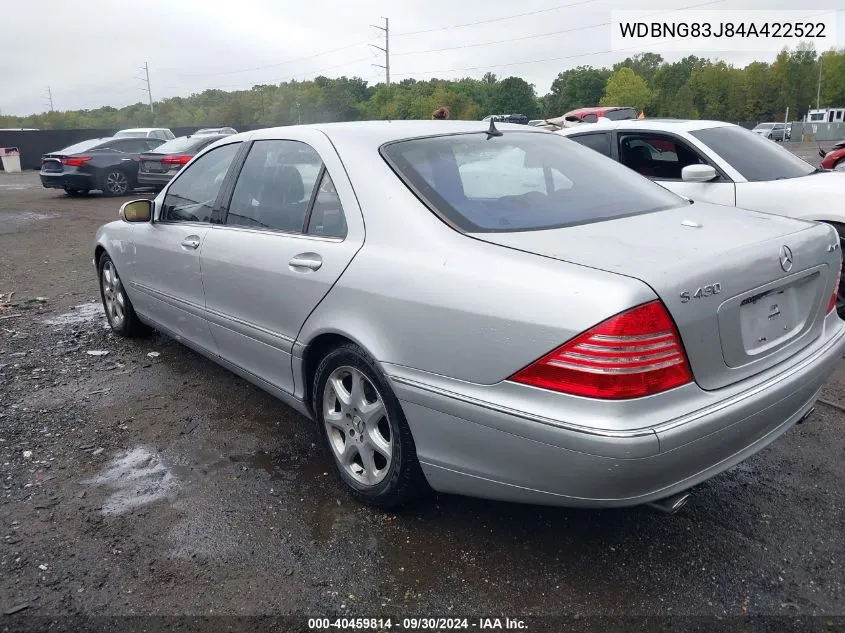 2004 Mercedes-Benz S 430 4Matic VIN: WDBNG83J84A422522 Lot: 40459814