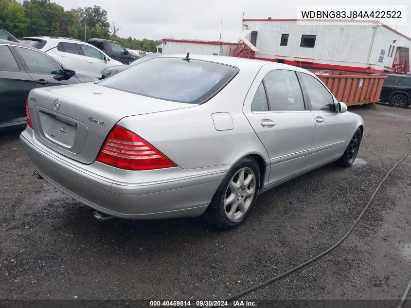 2004 Mercedes-Benz S 430 4Matic VIN: WDBNG83J84A422522 Lot: 40459814