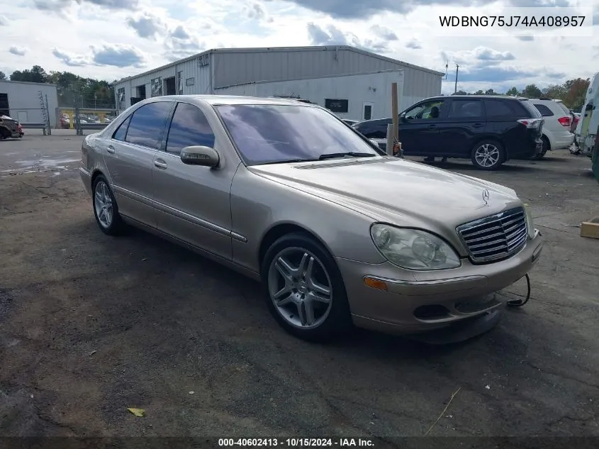 2004 Mercedes-Benz S 500 VIN: WDBNG75J74A408957 Lot: 40602413