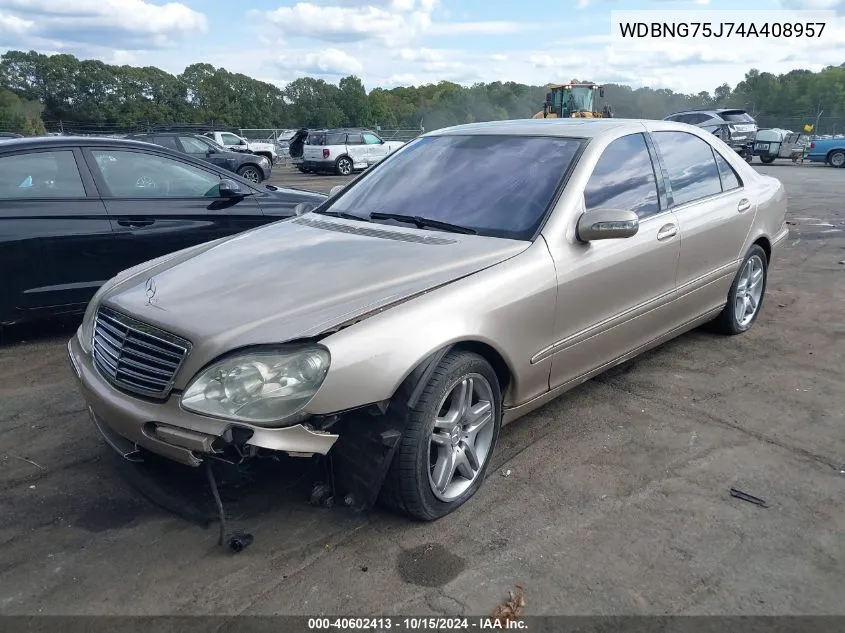 2004 Mercedes-Benz S 500 VIN: WDBNG75J74A408957 Lot: 40602413