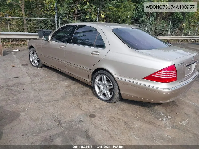 2004 Mercedes-Benz S 500 VIN: WDBNG75J74A408957 Lot: 40602413