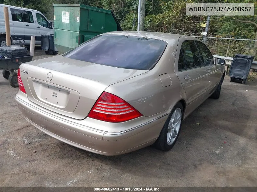 2004 Mercedes-Benz S 500 VIN: WDBNG75J74A408957 Lot: 40602413