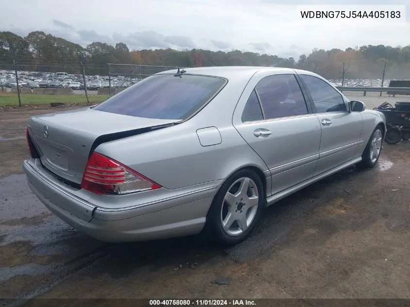 2004 Mercedes-Benz S-Class 5.0L VIN: WDBNG75J54A405183 Lot: 40758080