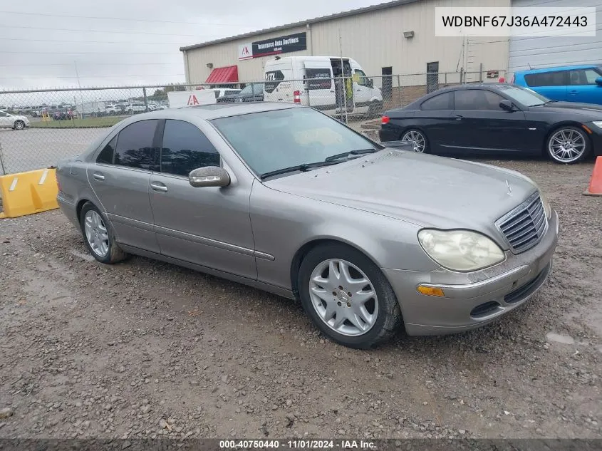 2006 Mercedes-Benz S 350 VIN: WDBNF67J36A472443 Lot: 40750440