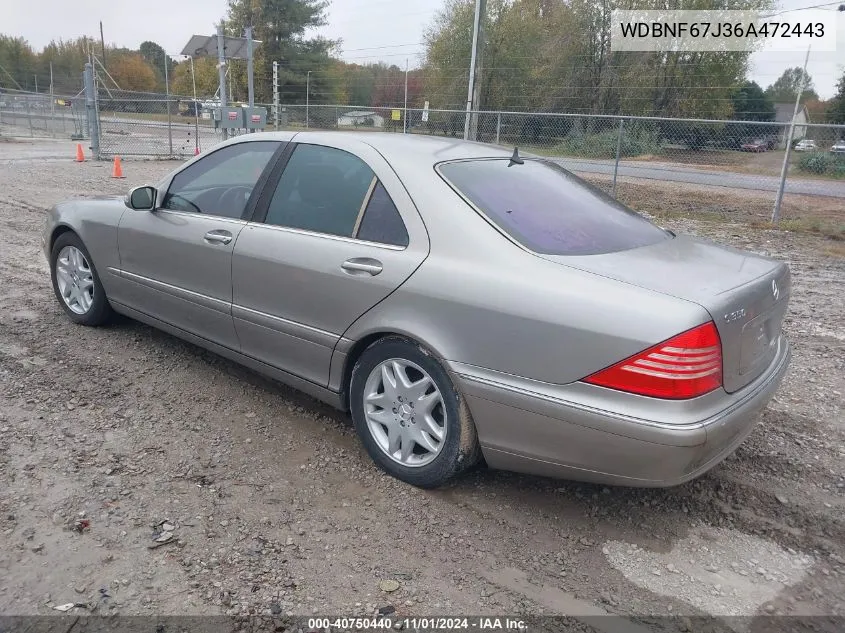 2006 Mercedes-Benz S 350 VIN: WDBNF67J36A472443 Lot: 40750440