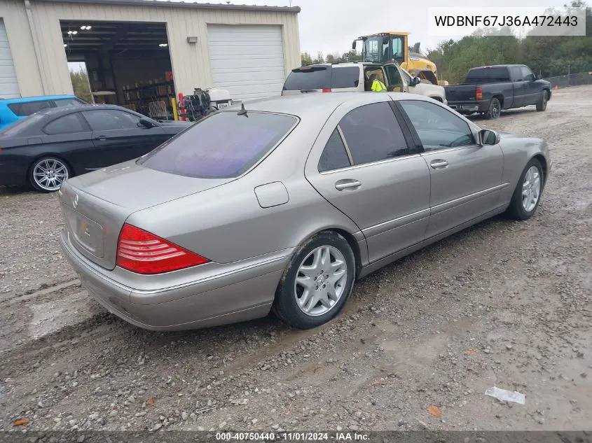 2006 Mercedes-Benz S 350 VIN: WDBNF67J36A472443 Lot: 40750440