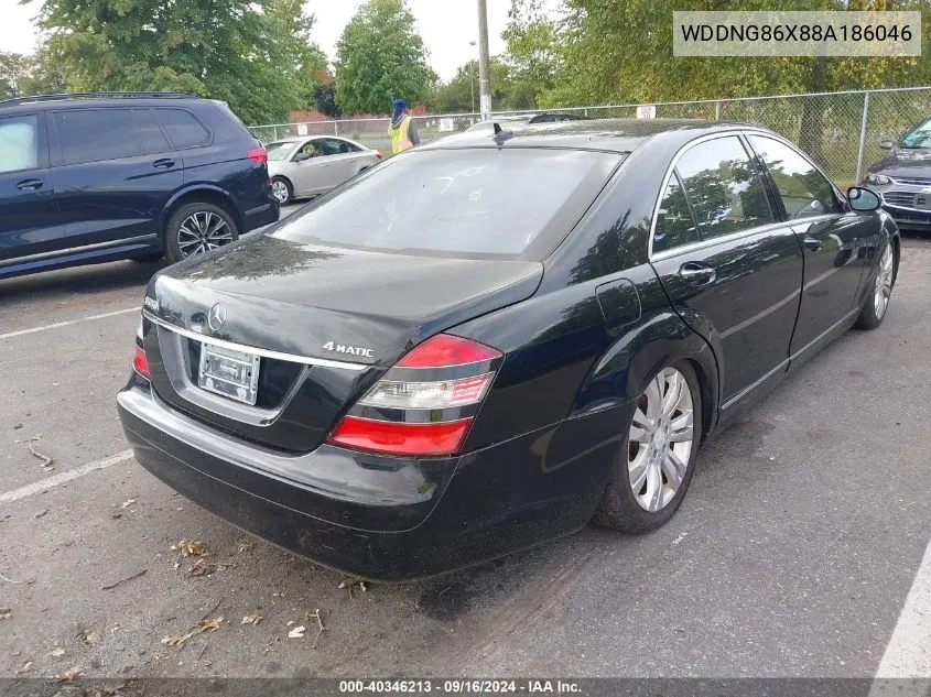 2008 Mercedes-Benz S 550 4Matic VIN: WDDNG86X88A186046 Lot: 40346213