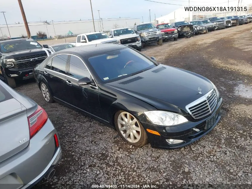 2008 Mercedes-Benz S 550 4Matic VIN: WDDNG86X18A191315 Lot: 40769403