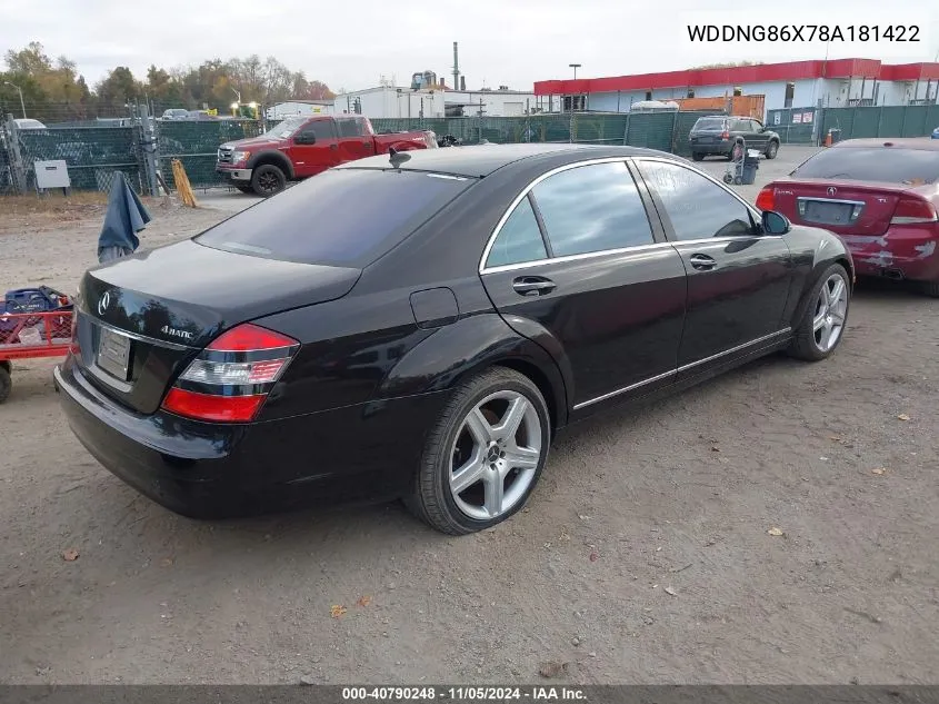 2008 Mercedes-Benz S 550 4Matic VIN: WDDNG86X78A181422 Lot: 40790248