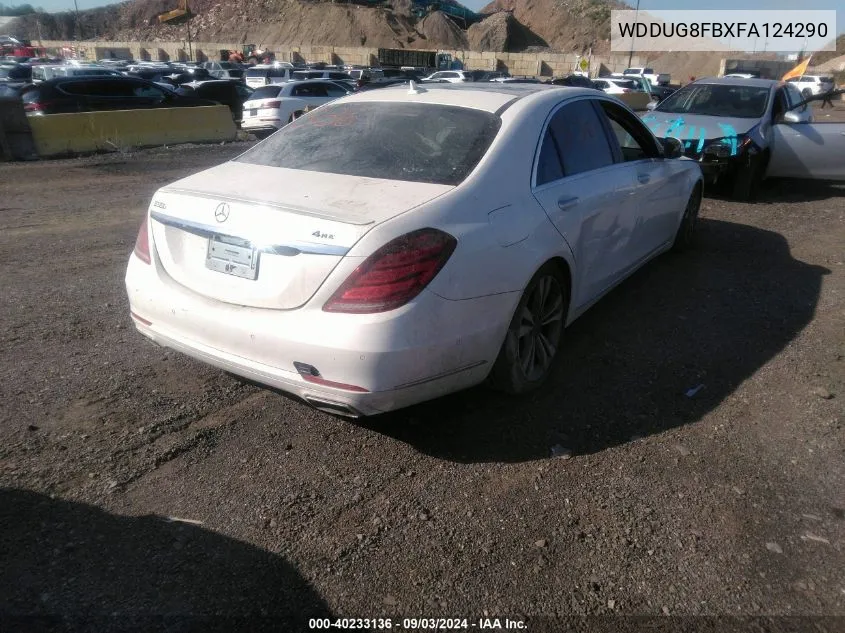 2015 Mercedes-Benz S 550 4Matic VIN: WDDUG8FBXFA124290 Lot: 40233136