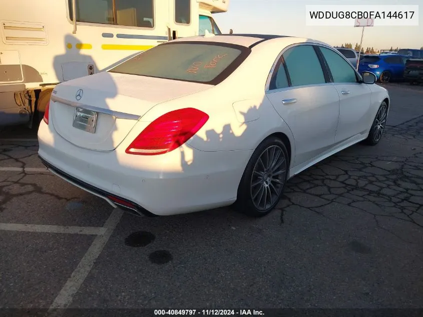 2015 Mercedes-Benz S 550 VIN: WDDUG8CB0FA144617 Lot: 40849797