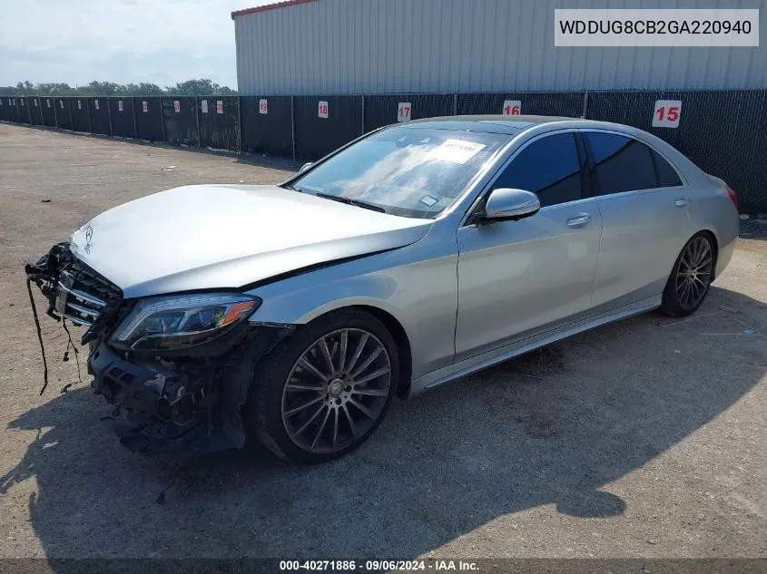 2016 Mercedes-Benz S 550 VIN: WDDUG8CB2GA220940 Lot: 40271886