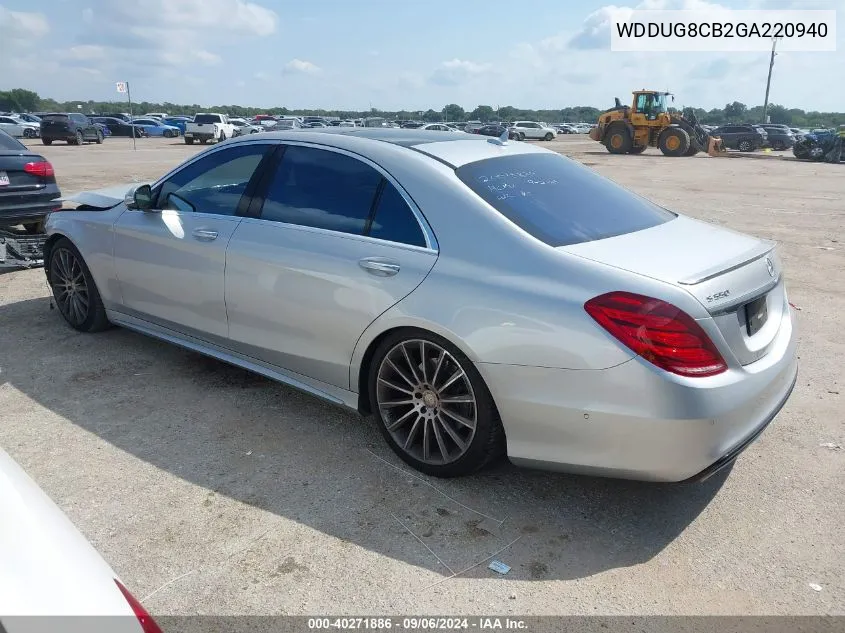 2016 Mercedes-Benz S 550 VIN: WDDUG8CB2GA220940 Lot: 40271886