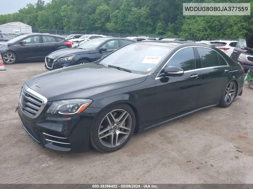 2018 Mercedes-Benz S 560 4Matic VIN: WDDUG8GB0JA377559 Lot: 39396452