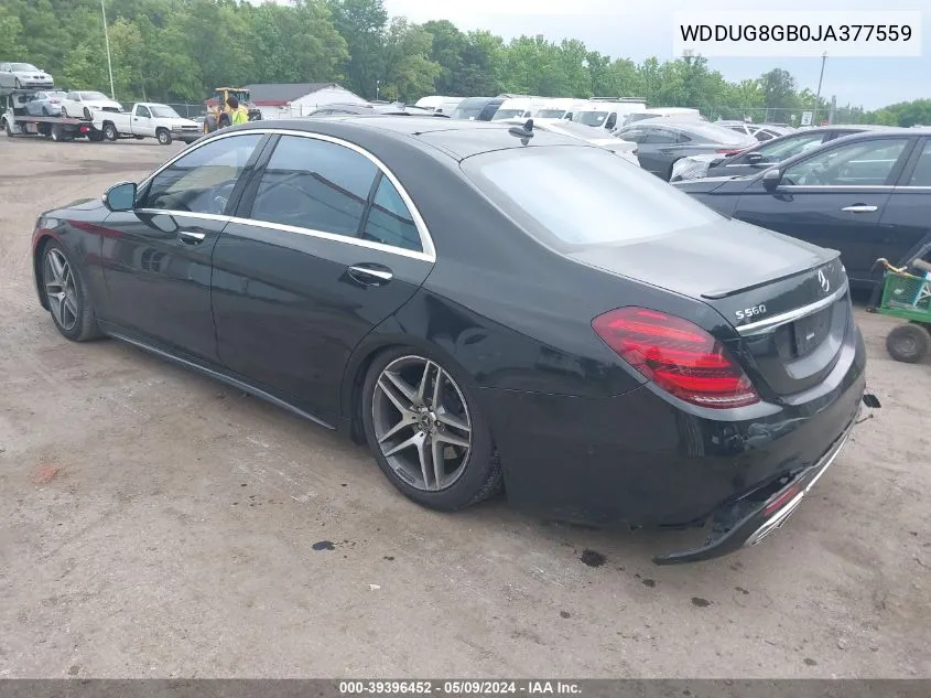 2018 Mercedes-Benz S 560 4Matic VIN: WDDUG8GB0JA377559 Lot: 39396452