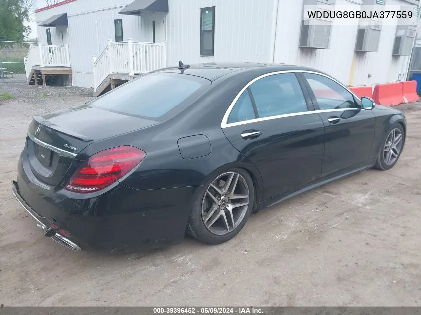 2018 Mercedes-Benz S 560 4Matic VIN: WDDUG8GB0JA377559 Lot: 39396452