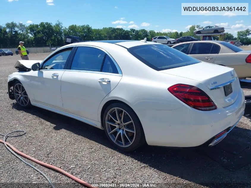 2018 Mercedes-Benz S 450 4Matic VIN: WDDUG6GB3JA361442 Lot: 39693431