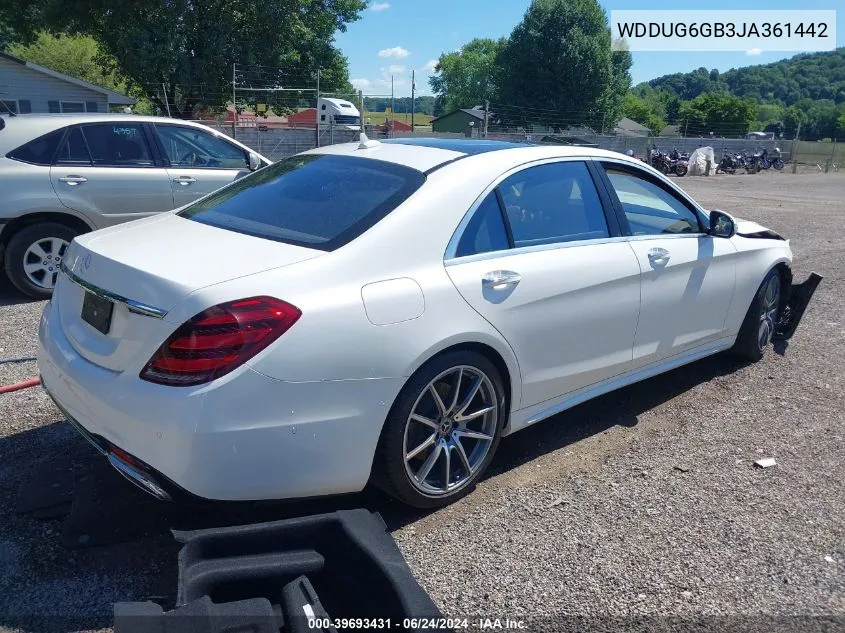 2018 Mercedes-Benz S 450 4Matic VIN: WDDUG6GB3JA361442 Lot: 39693431