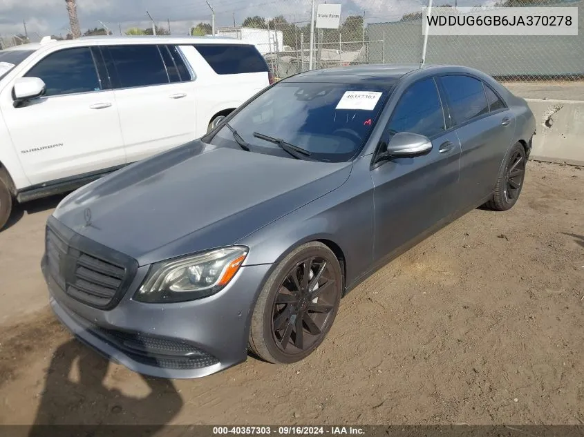 2018 Mercedes-Benz S 450 4Matic VIN: WDDUG6GB6JA370278 Lot: 40357303