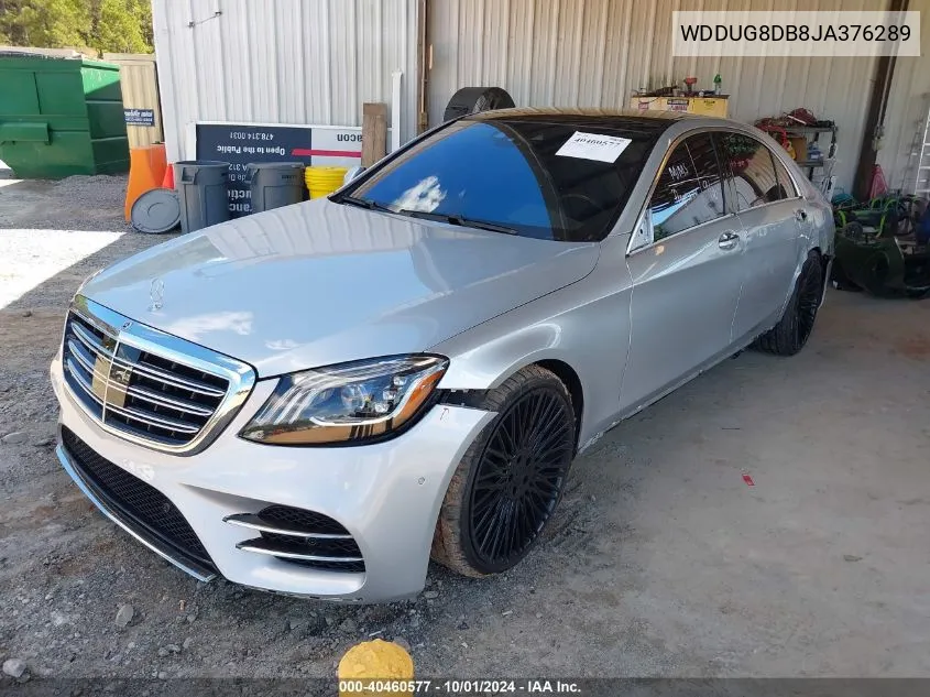 2018 Mercedes-Benz S 560 VIN: WDDUG8DB8JA376289 Lot: 40460577