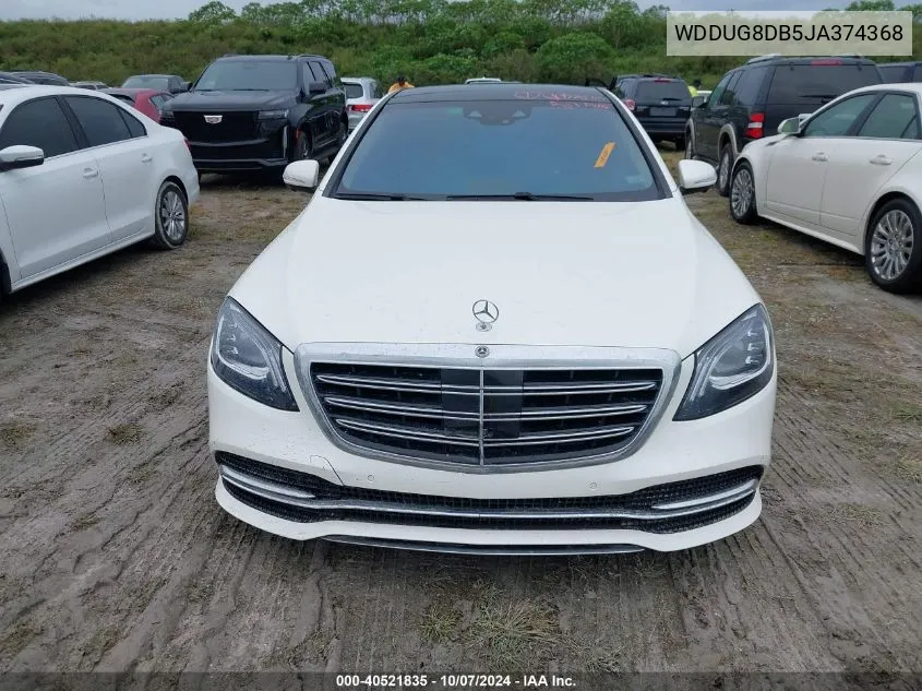 2018 Mercedes-Benz S 560 VIN: WDDUG8DB5JA374368 Lot: 40521835