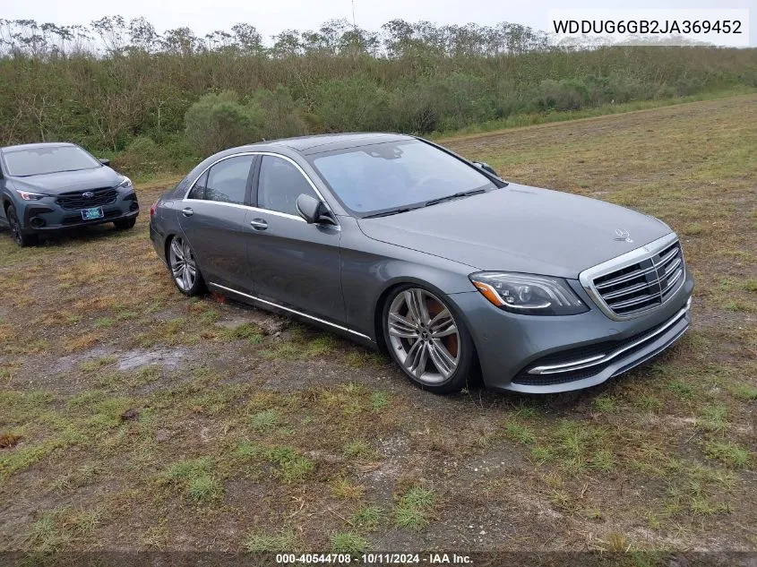 2018 Mercedes-Benz S 450 4Matic VIN: WDDUG6GB2JA369452 Lot: 40544708