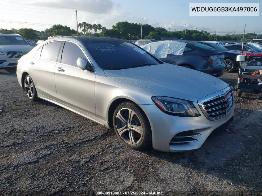 2019 Mercedes-Benz S 450 VIN: WDDUG6GB3KA497006 Lot: 39910887