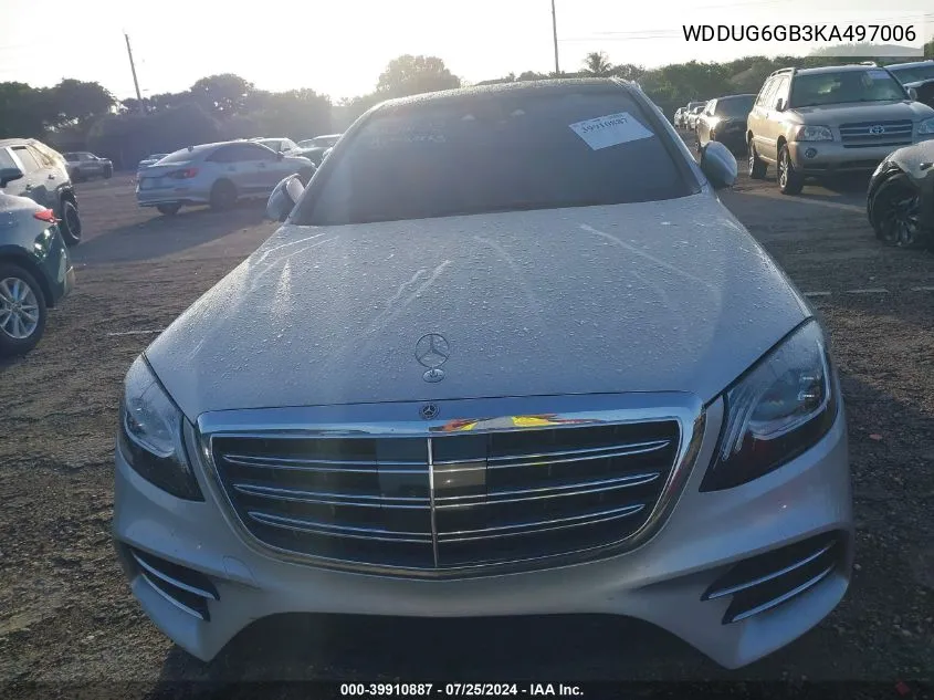 2019 Mercedes-Benz S 450 VIN: WDDUG6GB3KA497006 Lot: 39910887