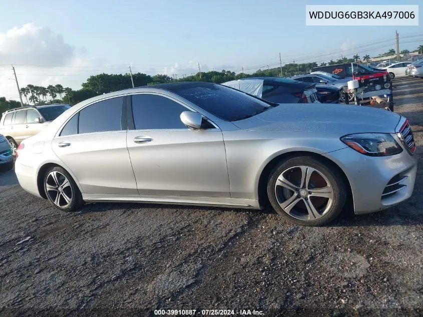 2019 Mercedes-Benz S 450 VIN: WDDUG6GB3KA497006 Lot: 39910887