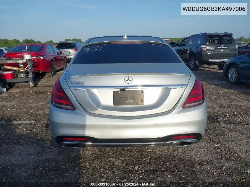 2019 Mercedes-Benz S 450 VIN: WDDUG6GB3KA497006 Lot: 39910887