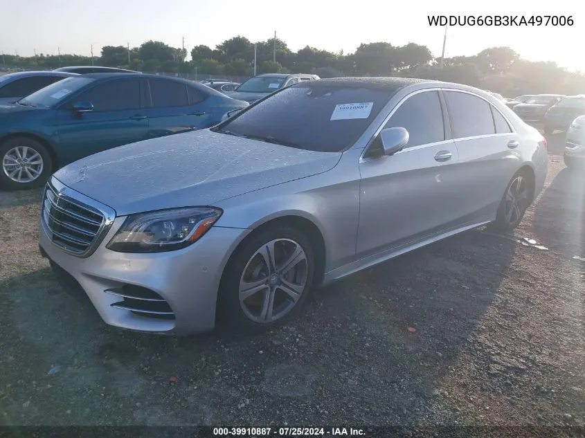 2019 Mercedes-Benz S 450 VIN: WDDUG6GB3KA497006 Lot: 39910887