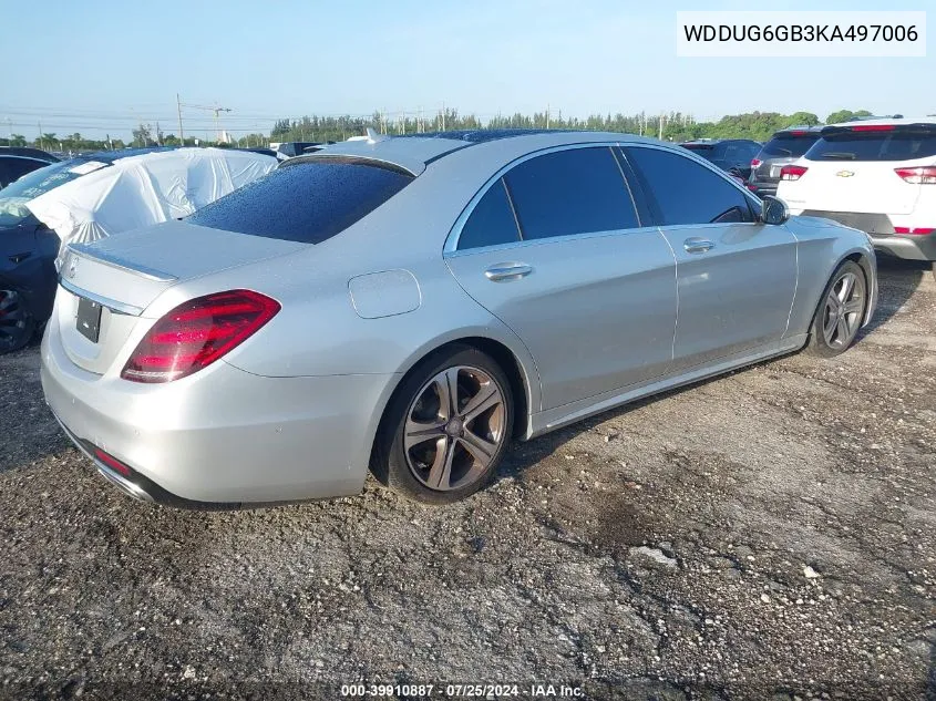 2019 Mercedes-Benz S 450 VIN: WDDUG6GB3KA497006 Lot: 39910887