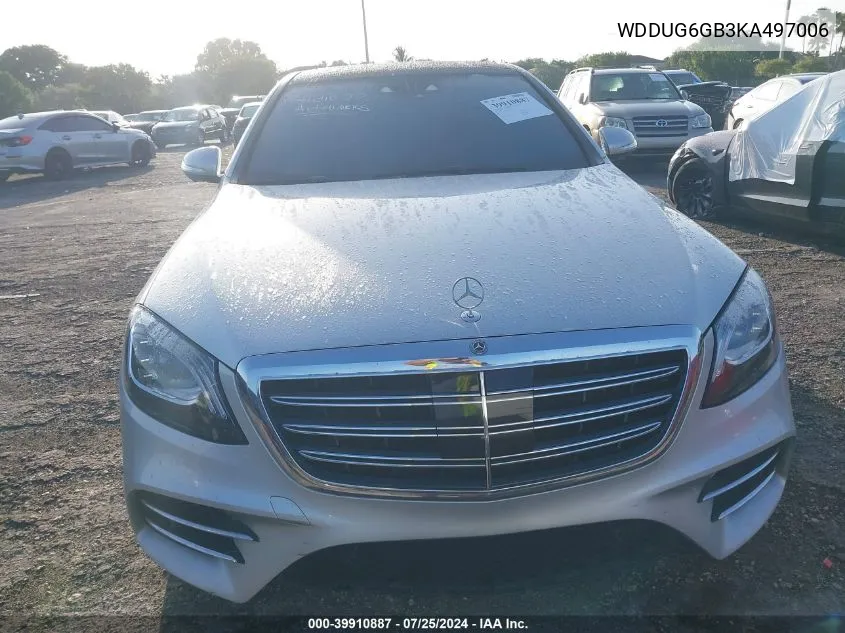 2019 Mercedes-Benz S 450 VIN: WDDUG6GB3KA497006 Lot: 39910887